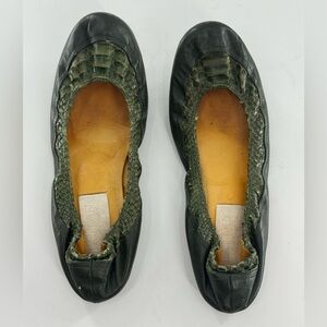 LANVIN Green Python Leather Ballet Flats